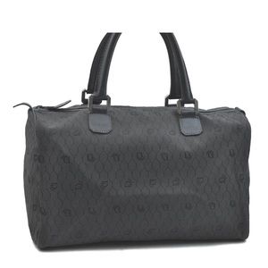 Christian Dior CD Boston bag honeycomb black Grey canvas leather Auth